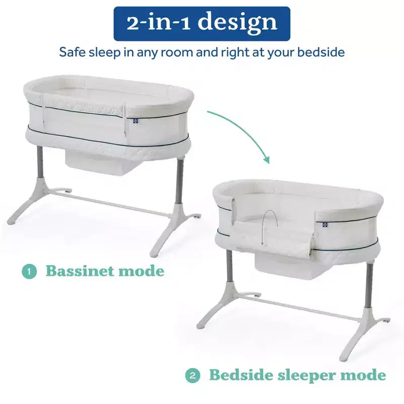 2-in-1 Bassinet & Bedside Sleeper: Adjustable Height, Storage Bin/Shelf, Steel Frame