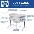 2-in-1 Bassinet & Bedside Sleeper: Adjustable Height, Storage Bin/Shelf, Steel Frame