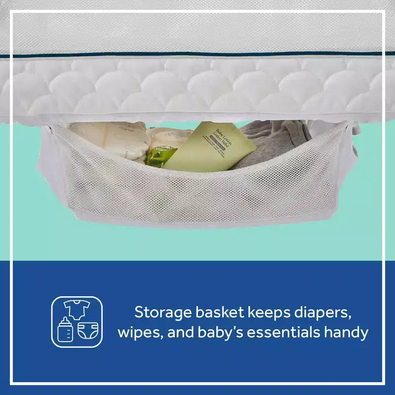 2-in-1 Bassinet & Bedside Sleeper: Adjustable Height, Storage Bin/Shelf, Steel Frame