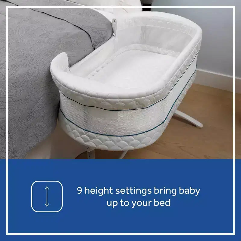 2-in-1 Bassinet & Bedside Sleeper: Adjustable Height, Storage Bin/Shelf, Steel Frame