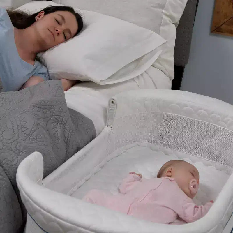 2-in-1 Bassinet & Bedside Sleeper: Adjustable Height, Storage Bin/Shelf, Steel Frame