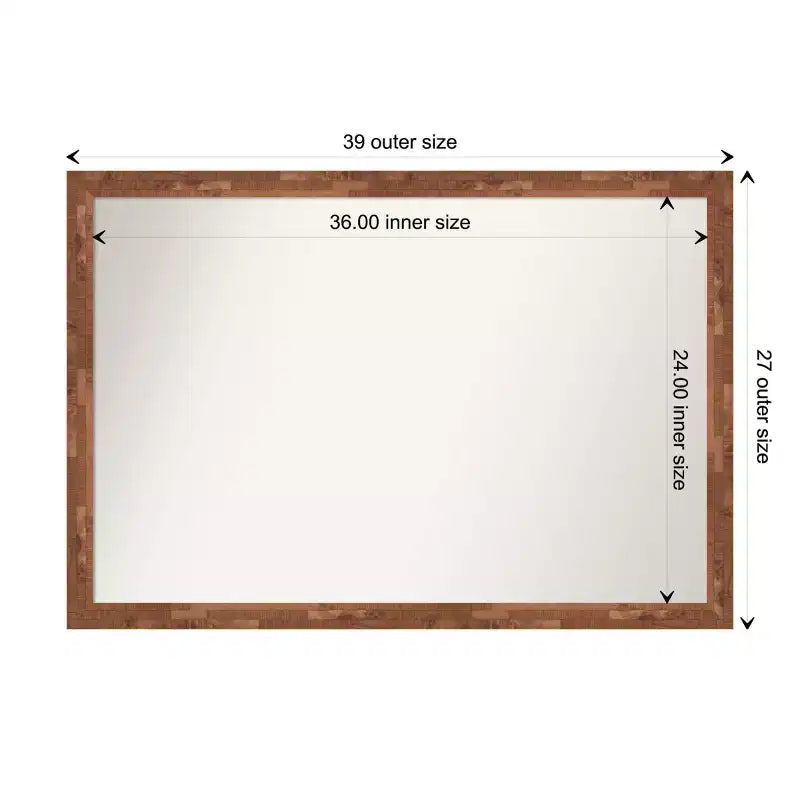 38.5" x 26.5" Non-Beveled Wood Bathroom Wall Mirror Light Pecan Brown - Wall Mounted, Includes Hardware