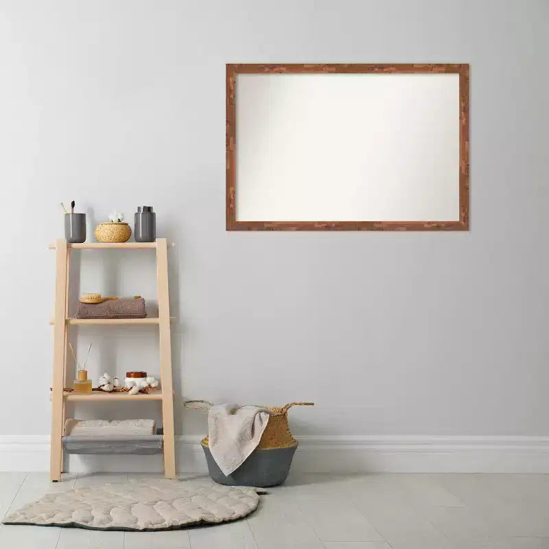 38.5" x 26.5" Non-Beveled Wood Bathroom Wall Mirror Light Pecan Brown - Wall Mounted, Includes Hardware