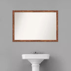 38.5" x 26.5" Non-Beveled Wood Bathroom Wall Mirror Light Pecan Brown - Wall Mounted, Includes Hardware