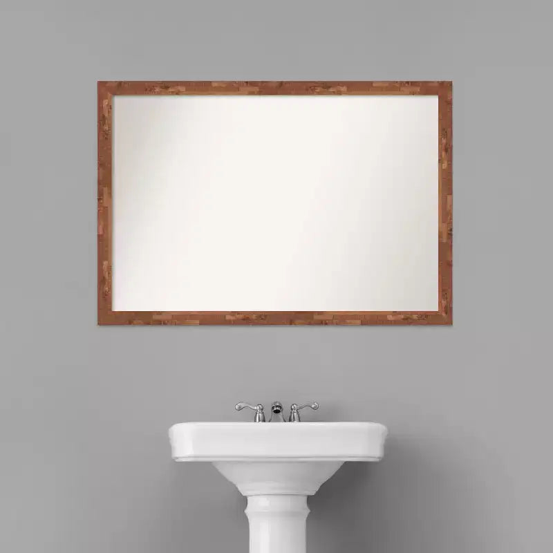 38.5" x 26.5" Non-Beveled Wood Bathroom Wall Mirror Light Pecan Brown - Wall Mounted, Includes Hardware