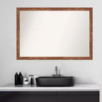 38.5" x 26.5" Non-Beveled Wood Bathroom Wall Mirror Light Pecan Brown - Wall Mounted, Includes Hardware