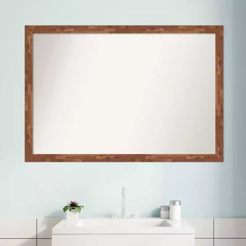 38.5" x 26.5" Non-Beveled Wood Bathroom Wall Mirror Light Pecan Brown - Wall Mounted, Includes Hardware