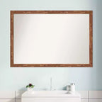 38.5" x 26.5" Non-Beveled Wood Bathroom Wall Mirror Light Pecan Brown - Wall Mounted, Includes Hardware