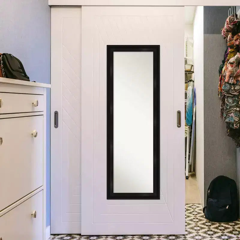 18" x 52" Non-Beveled Full Length Door & Wall Mirror with Black Narrow Frame