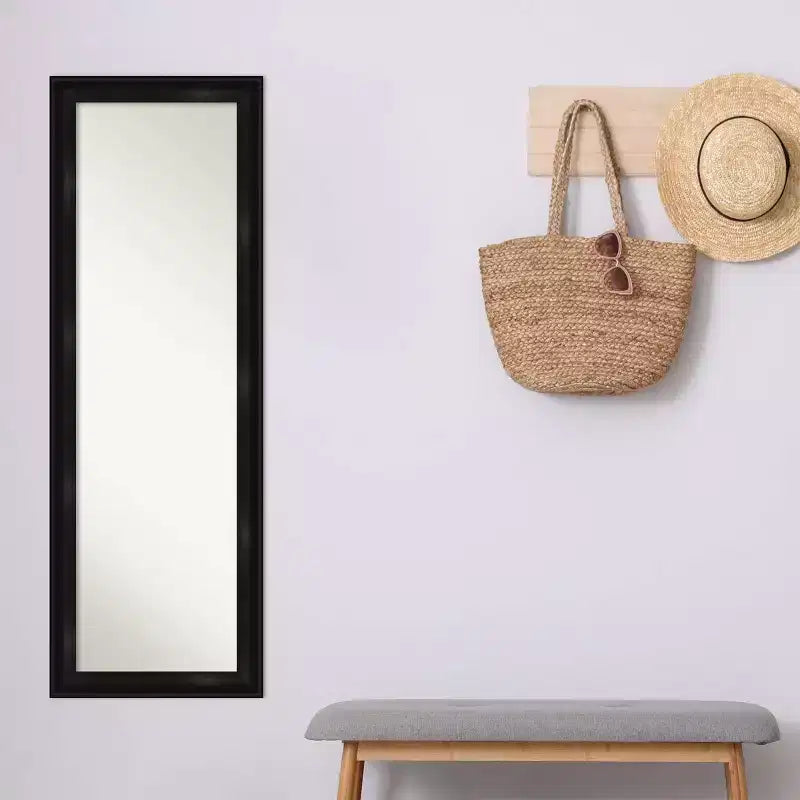 18" x 52" Non-Beveled Full Length Door & Wall Mirror with Black Narrow Frame