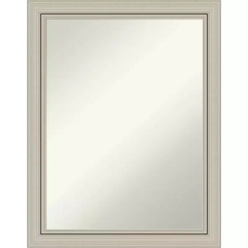 22" x 28" Non-Beveled Romano Silver Narrow Wood Wall Mirror - Amanti Art: Modern Rectangular Design, Includes Mount Hardware