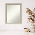 22" x 28" Non-Beveled Silver Narrow Wood Wall Mirror - Modern Rectangular Design, Includes Mount Hardware