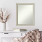 22" x 28" Non-Beveled Silver Narrow Wood Wall Mirror - Modern Rectangular Design, Includes Mount Hardware
