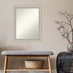 22" x 28" Non-Beveled Silver Narrow Wood Wall Mirror - Modern Rectangular Design, Includes Mount Hardware