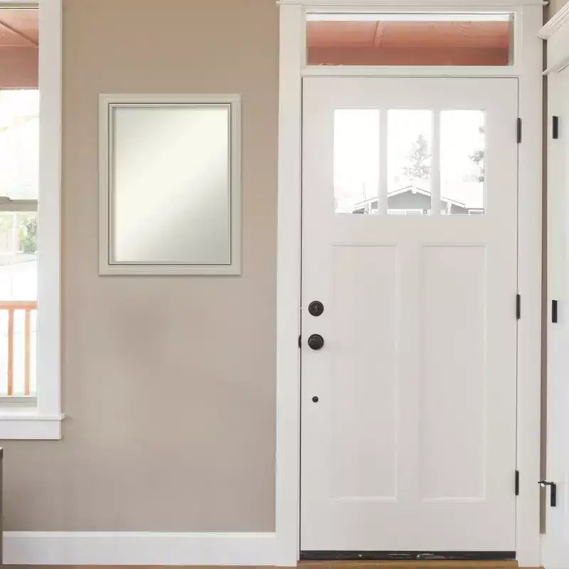 22" x 28" Non-Beveled Silver Narrow Wood Wall Mirror - Modern Rectangular Design, Includes Mount Hardware