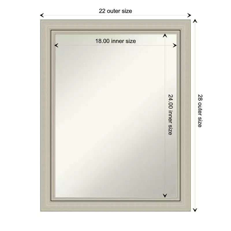 22" x 28" Non-Beveled Silver Narrow Wood Wall Mirror - Modern Rectangular Design, Includes Mount Hardware
