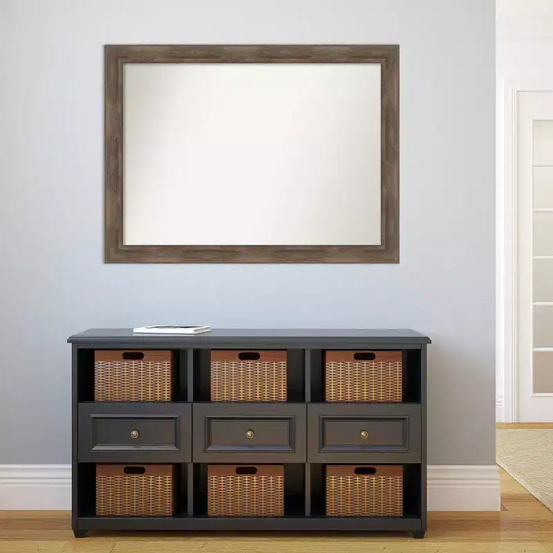 43" x 32" Non-Beveled Wood Wall Mirror - Modern Rectangular Design, Includes Mounting Hardware