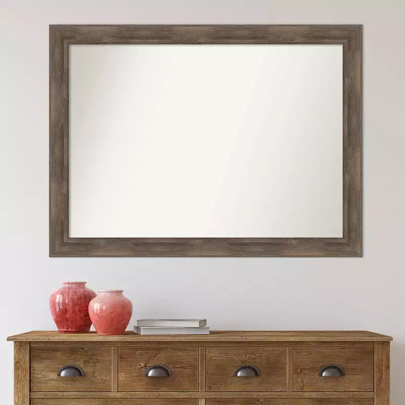 43" x 32" Non-Beveled Wood Wall Mirror - Modern Rectangular Design, Includes Mounting Hardware