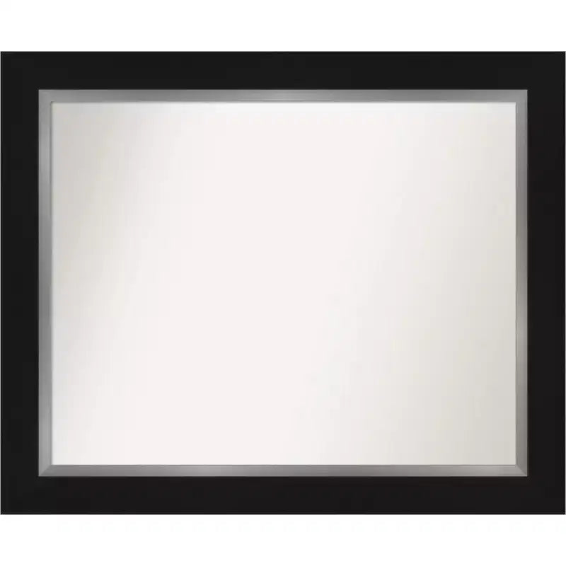 34" x 28" Non-Beveled Eva Black Silver Wall Mirror - Amanti Art: Modern Rectangle, Polystyrene Frame