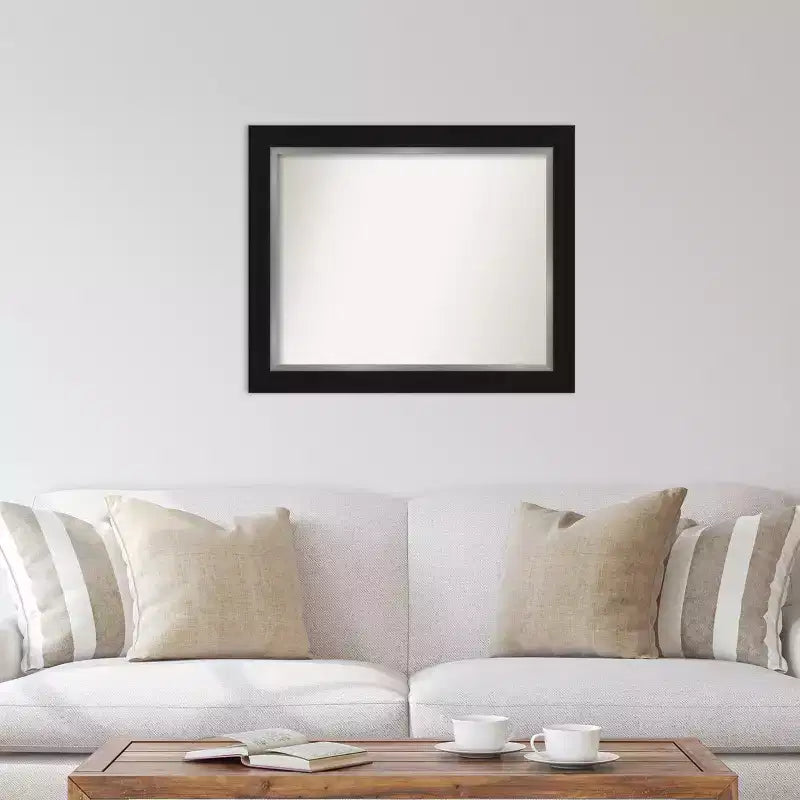 34" x 28" Non-Beveled Eva Black Silver Wall Mirror - Amanti Art: Modern Rectangle, Polystyrene Frame