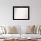 34" x 28" Non-Beveled Eva Black Silver Wall Mirror - Amanti Art: Modern Rectangle, Polystyrene Frame