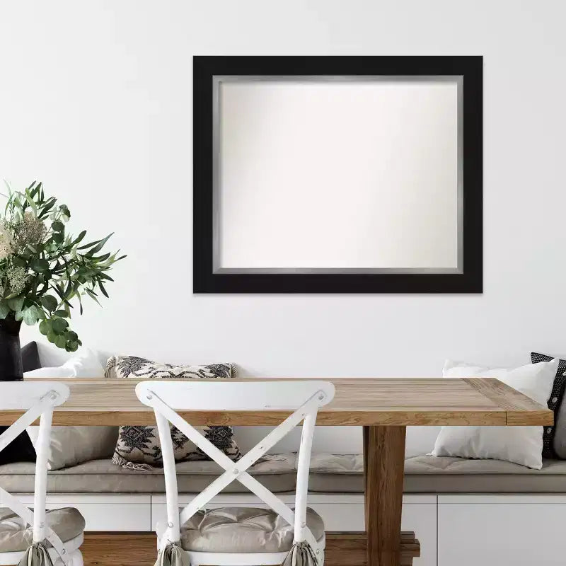 34" x 28" Non-Beveled Eva Black Silver Wall Mirror - Amanti Art: Modern Rectangle, Polystyrene Frame