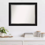 34" x 28" Non-Beveled Eva Black Silver Wall Mirror - Amanti Art: Modern Rectangle, Polystyrene Frame