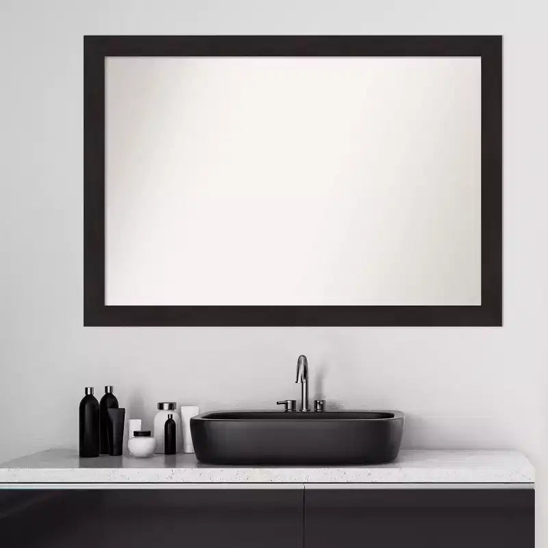 40"x28" Non-Beveled Narrow Bathroom Wall Mirror Espresso