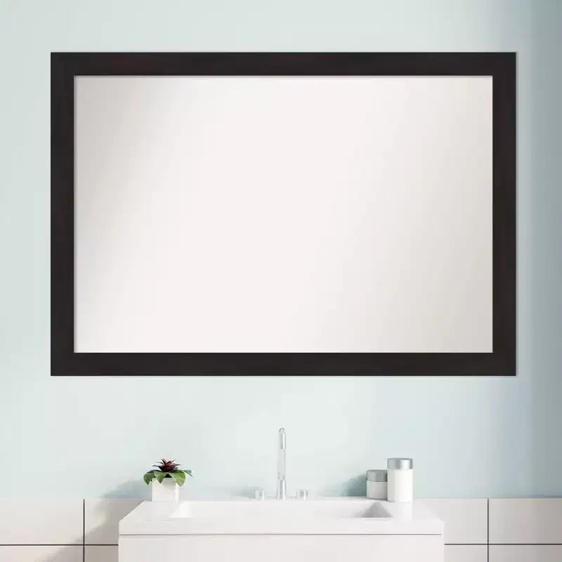 40"x28" Non-Beveled Narrow Bathroom Wall Mirror Espresso