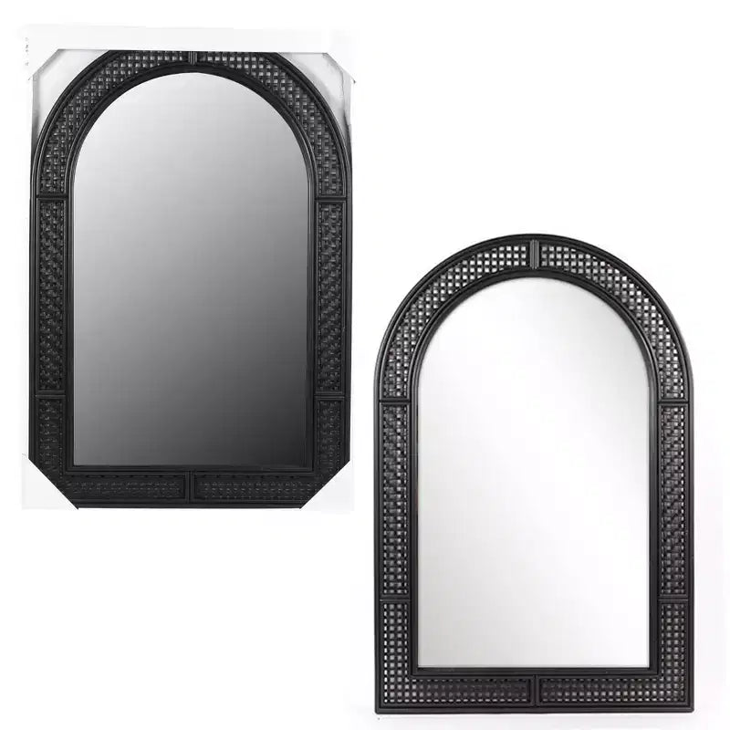 24"x36" Rattan Arch Mirror Matte Black - Modern Style, No Assembly, Wall Mounted