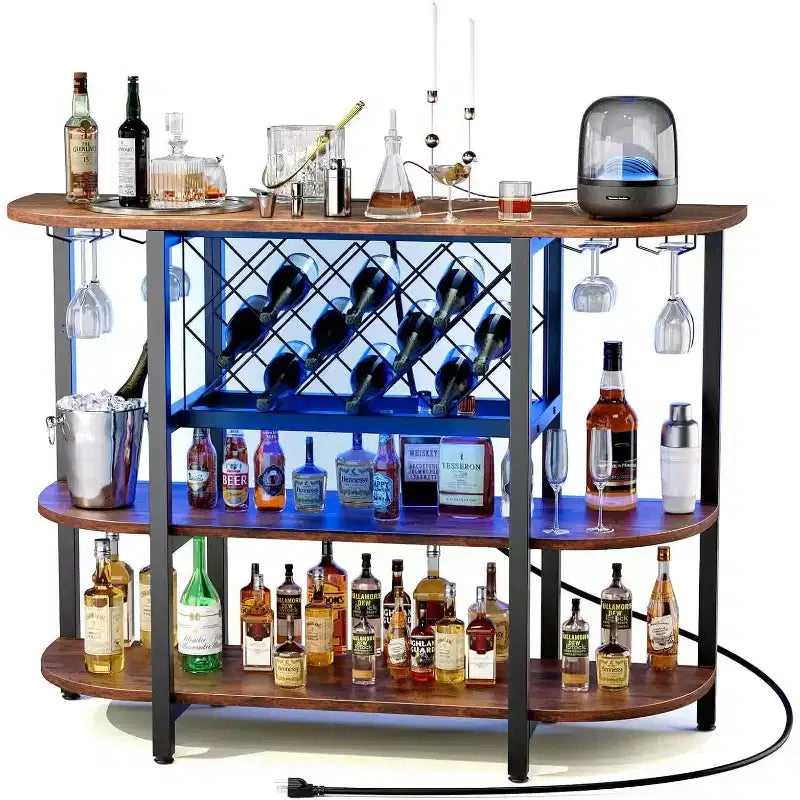 MAYEERTY Gray LED Home Bar Cabinet with Sliding Metal Frame, for Home Wine Storage