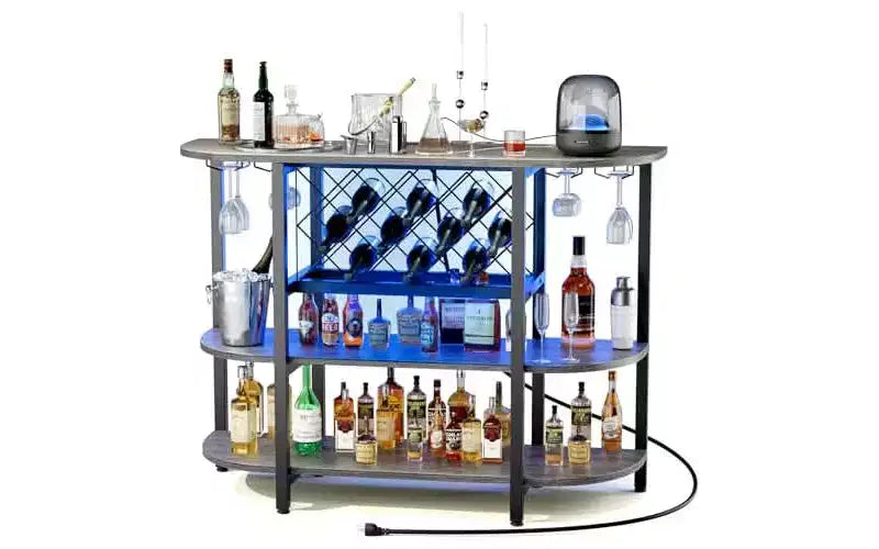 LED Home Bar Cabinet with Sliding Metal Frame for Home Wine Storage