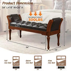 Mid-Century Modern Rubberwood Faux Leather Button Tufted Bench