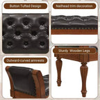 Mid-Century Modern Rubberwood Faux Leather Button Tufted Bench