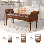 Mid-Century Modern Rubberwood Faux Leather Button Tufted Bench