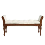 Mid-Century Modern Rubberwood Faux Leather Button Tufted Bench