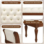 Mid-Century Modern Rubberwood Faux Leather Button Tufted Bench
