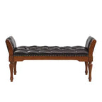 Mid-Century Modern Rubberwood Faux Leather Button Tufted Bench