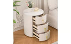 TUYOHW Elegant 3-Drawer Nightstand with Marbling Top, Upholstered Small Side Table, End Table for Bedroom, Round Bedside Table with Metal Handles