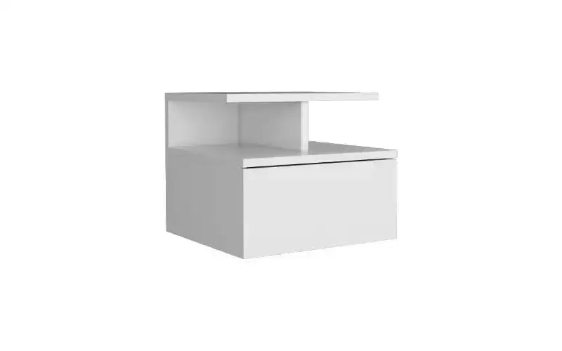 Wall-Mounted Floating Nightstand with 2-Tier Shelf and Drawer