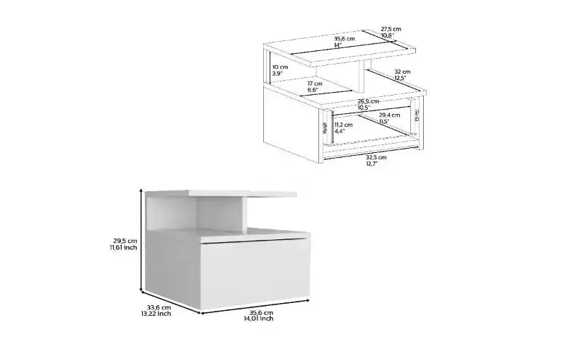 Wall-Mounted Floating Nightstand with 2-Tier Shelf and Drawer
