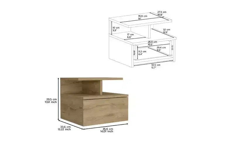 Wall-Mounted Floating Nightstand with 2-Tier Shelf and Drawer