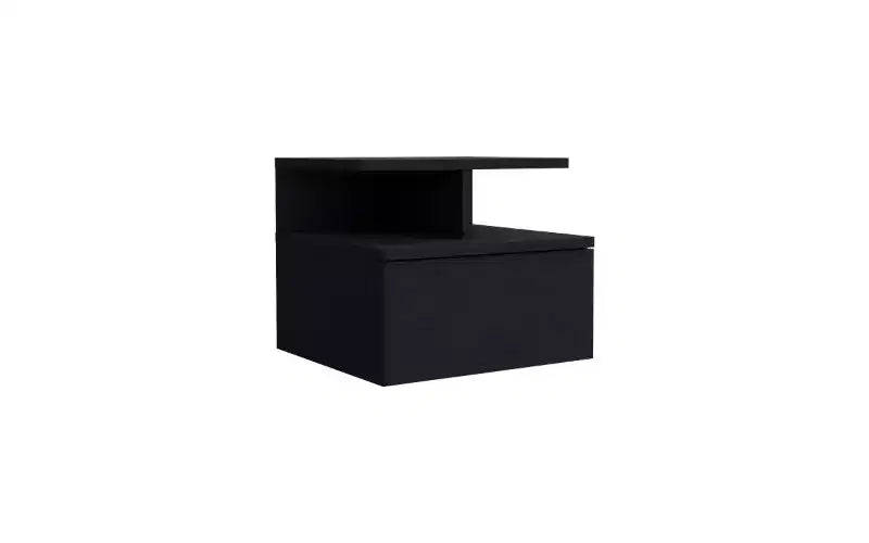 Wall-Mounted Floating Nightstand with 2-Tier Shelf and Drawer