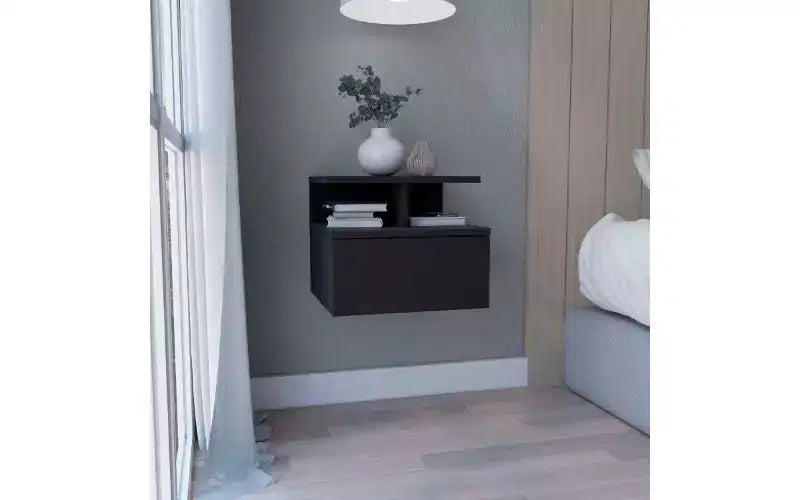 TUYOHW Wall-Mounted Floating Nightstand with 2-Tier Shelf, Modern Small Side Table with Drawer, End Table for Bedroom