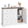 Farmhouse Sideboard With Barn Doors, Modern Buffet Cabinet With Storage, 3 Drawers & Open Shelves, Sideboard Storage with Sturdy MDF Wood Buffet Table