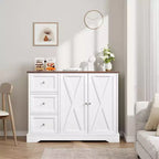 Farmhouse Sideboard with Barn Doors, Buffet Cabinet with 3 Drawers & Open Shelves