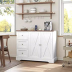 Farmhouse Sideboard with Barn Doors, Buffet Cabinet with 3 Drawers & Open Shelves