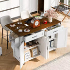 53.5" Farmhouse Kitchen Storage Island with Power Supply, Drop Leaf and Wheels