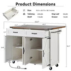 53.5" Farmhouse Kitchen Storage Island with Power Supply, Drop Leaf and Wheels