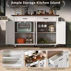 53.5" Farmhouse Kitchen Storage Island with Power Supply, Drop Leaf and Wheels